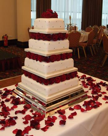 Fresh Rose and Diamante Wedding Cake